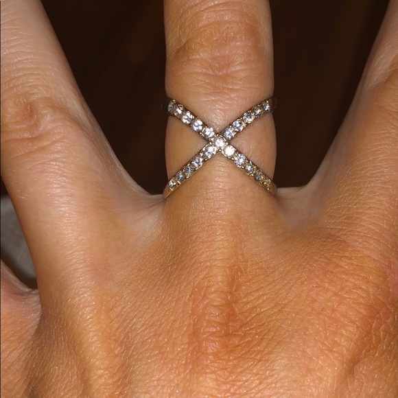 Pave Gold Crystal x ring size 7 - Picture 9 of 14